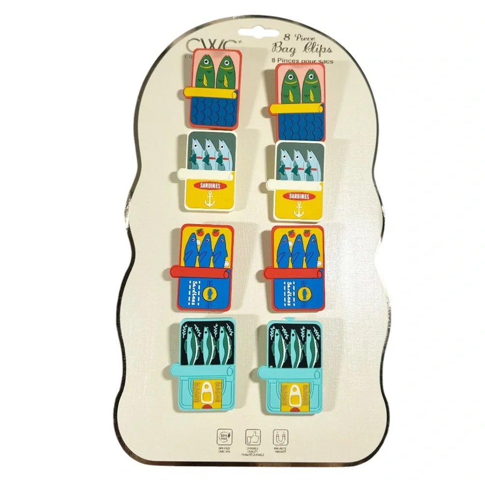 CWC SARDINE Fish-Themed Bag Clips Set/8 with Magnetic Back - Picture 2 of 6